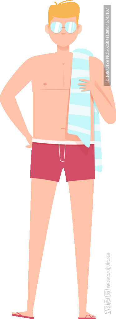 穿泳裤披毛巾的男士