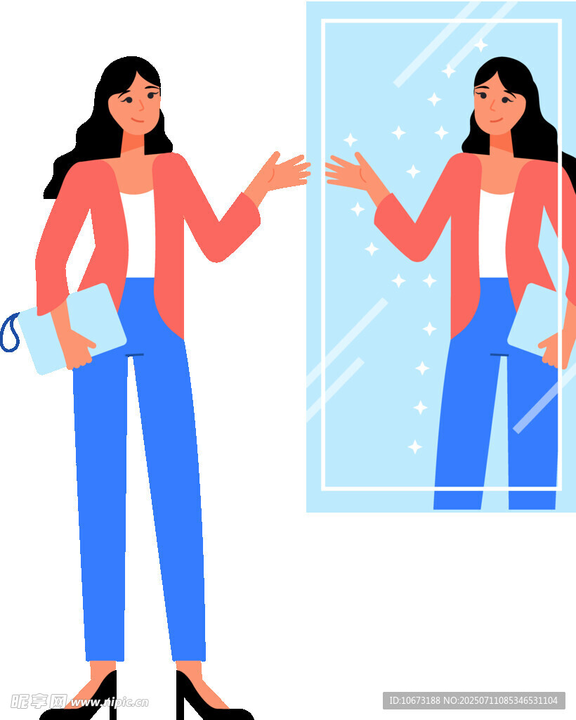 女士对镜展示自信风采