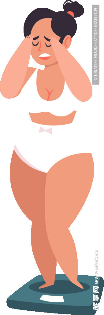 胖女孩站在秤上表情苦恼