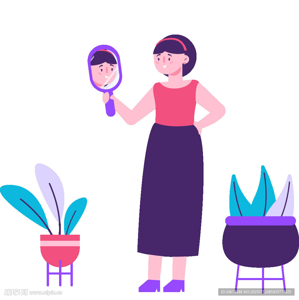女子手持镜子自我欣赏
