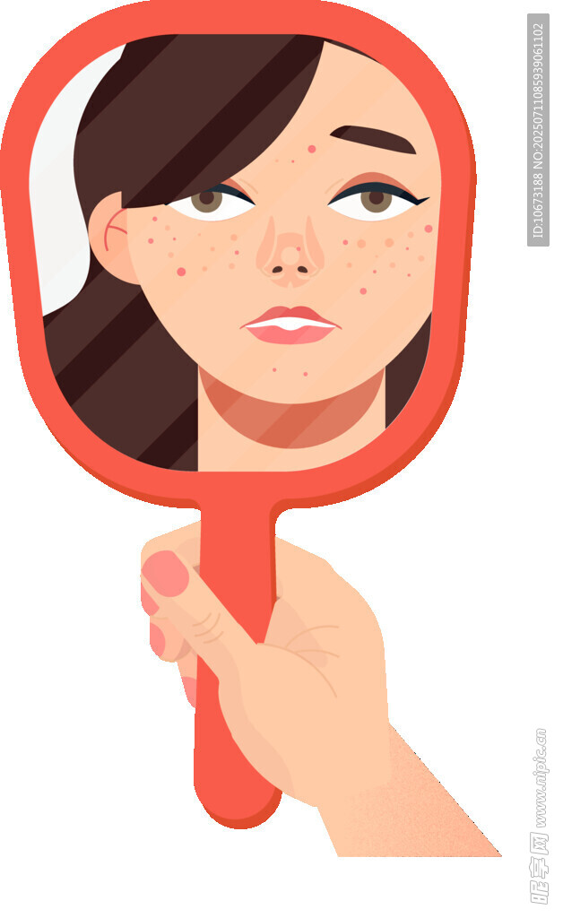 女孩手持镜子自我审视