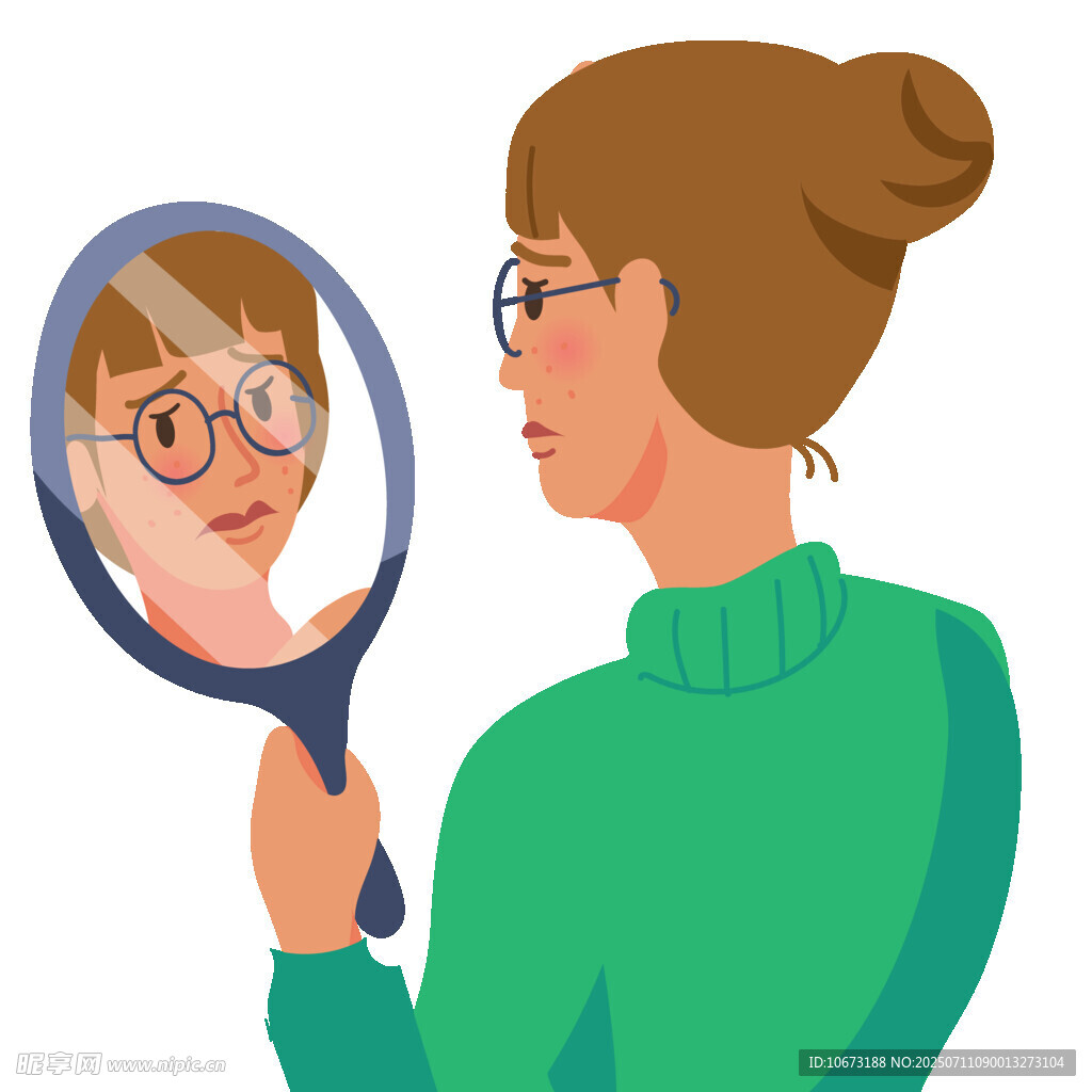 女孩照镜审视自我