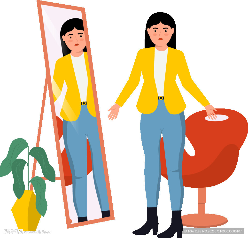 女子对镜穿搭展示
