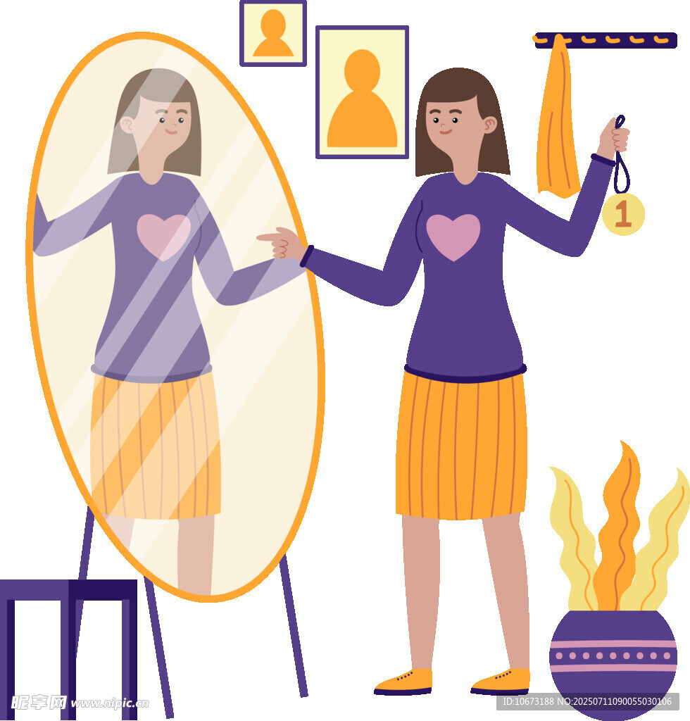 女孩照镜展现自信风采