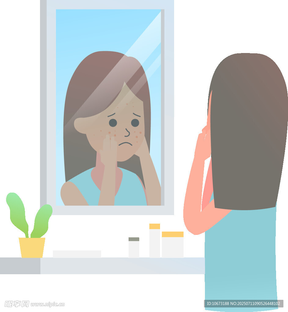 女孩对镜护肤的日常时刻
