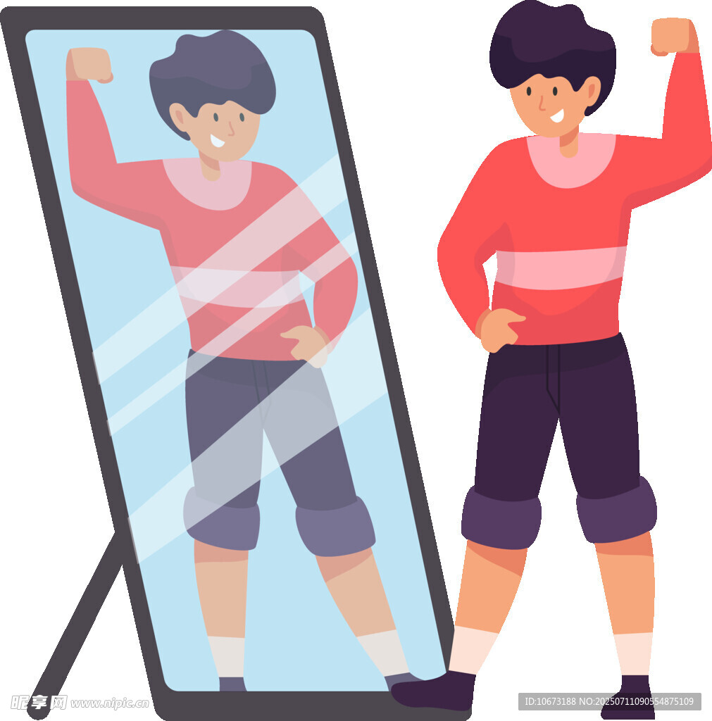 男子照镜展示健身成果