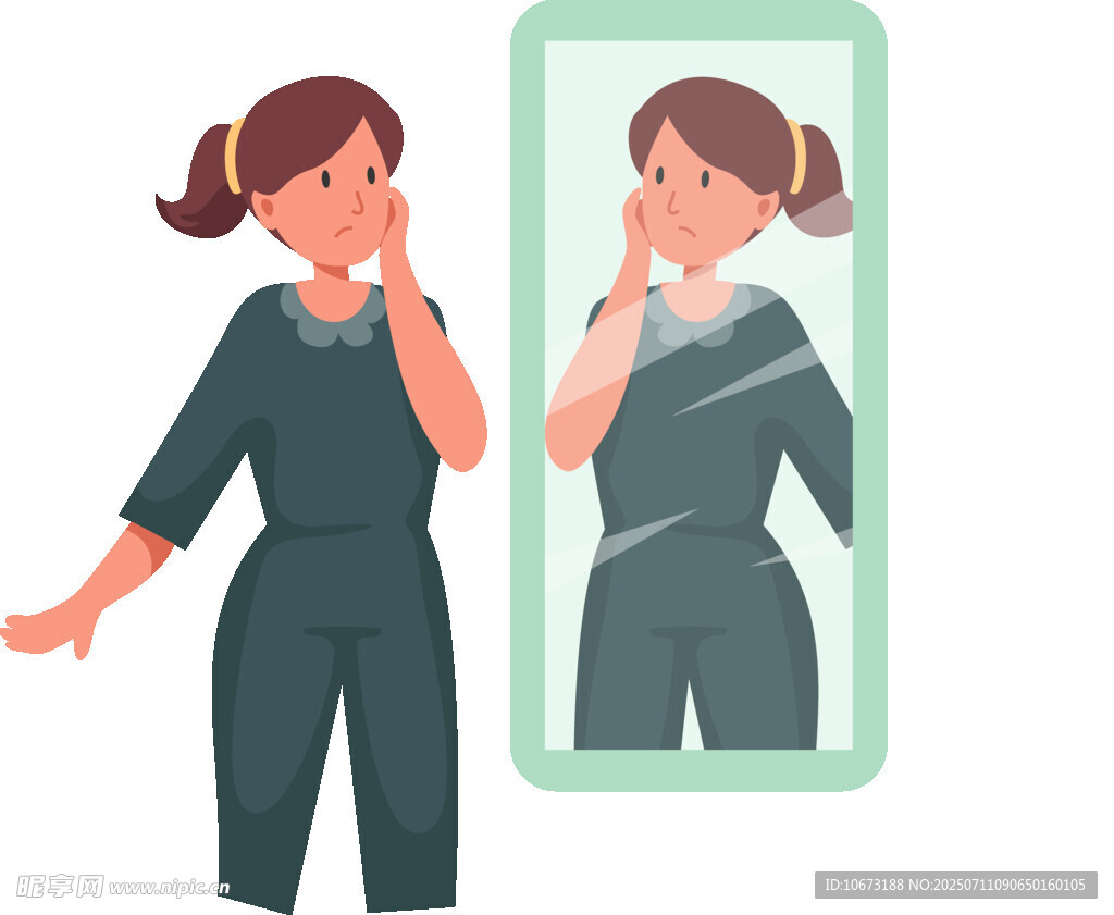 女子对镜整理妆容