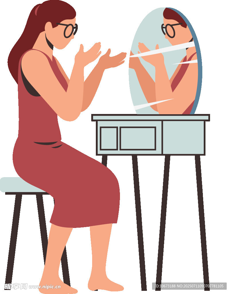 女子对镜专注护肤