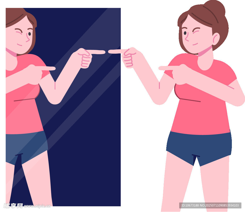 女孩照镜子做拳击动作
