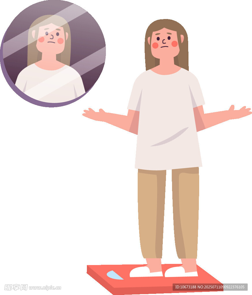 女子站秤上对体重疑惑不解