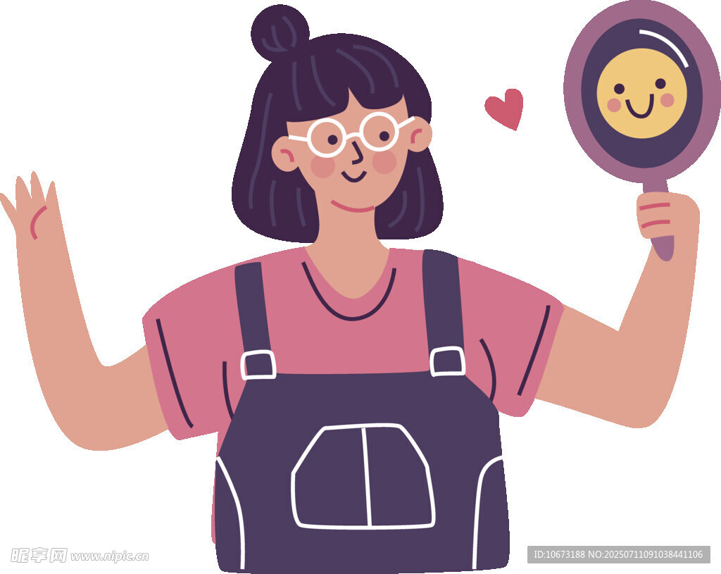 女孩手持笑脸镜开心挥手