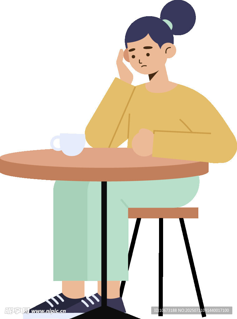 女子桌边托腮显慵懒