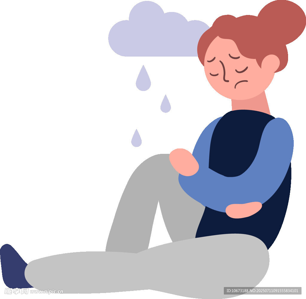 雨中独坐的忧郁女孩