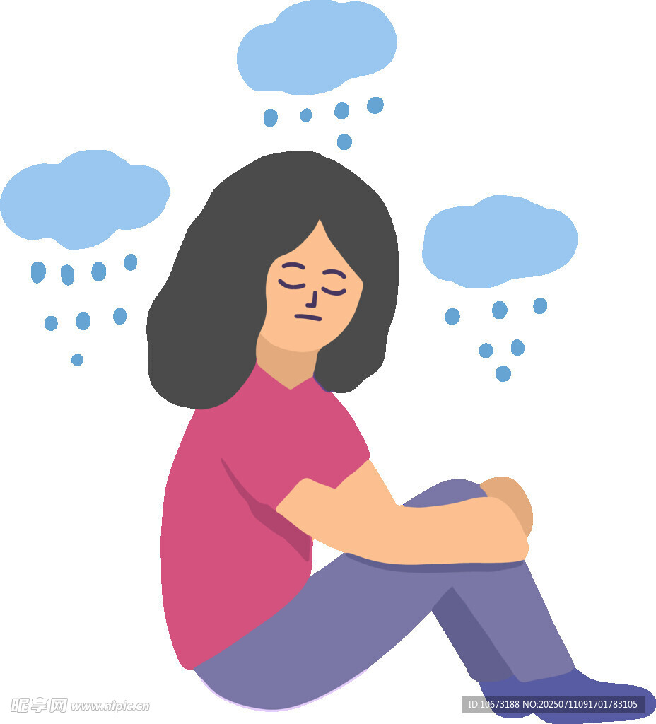 雨中独坐的忧郁女孩