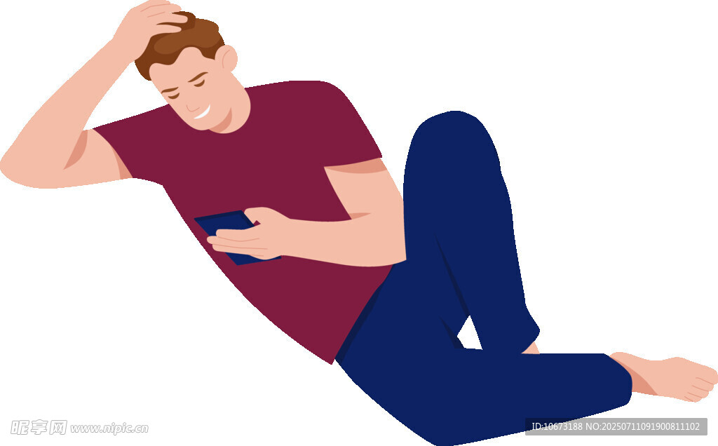 男子坐地玩手机显疲惫