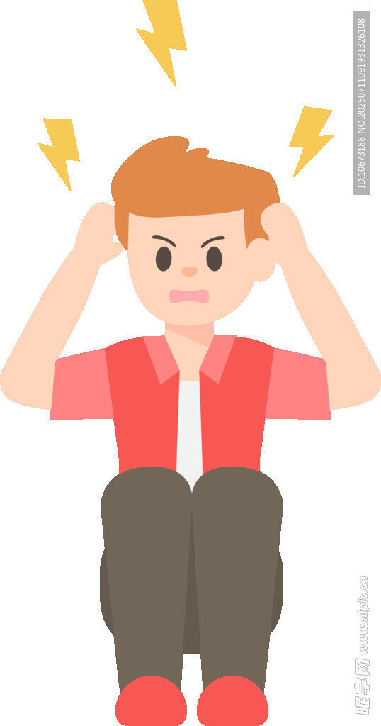 男孩因烦恼抱头