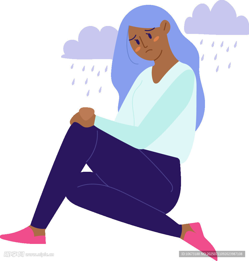 雨中独坐的忧郁女性