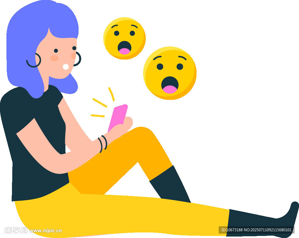 女孩玩手机被表情逗乐