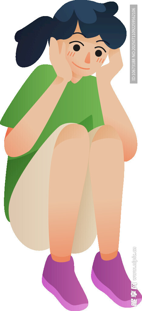 坐着沉思的绿衣女孩
