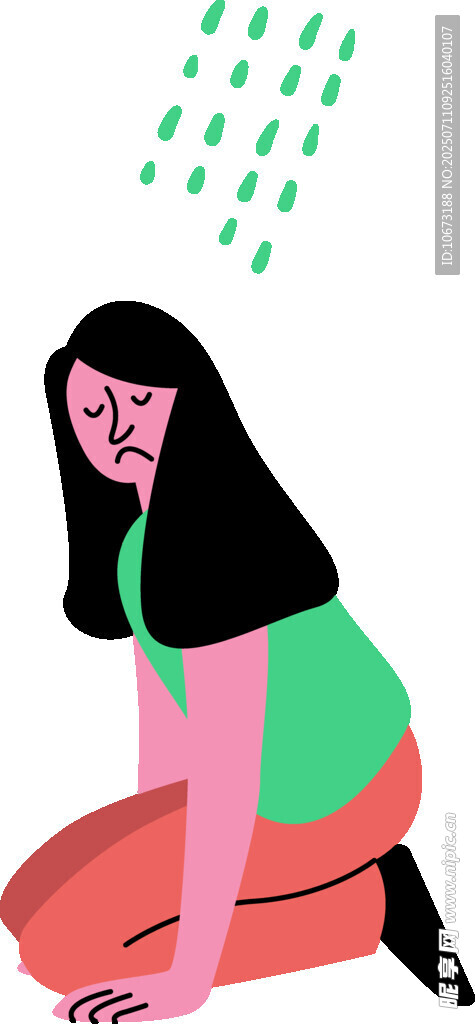 雨中跪地的悲伤女子