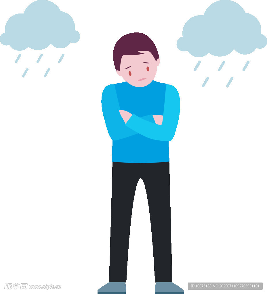 雨中男子抱臂显忧郁