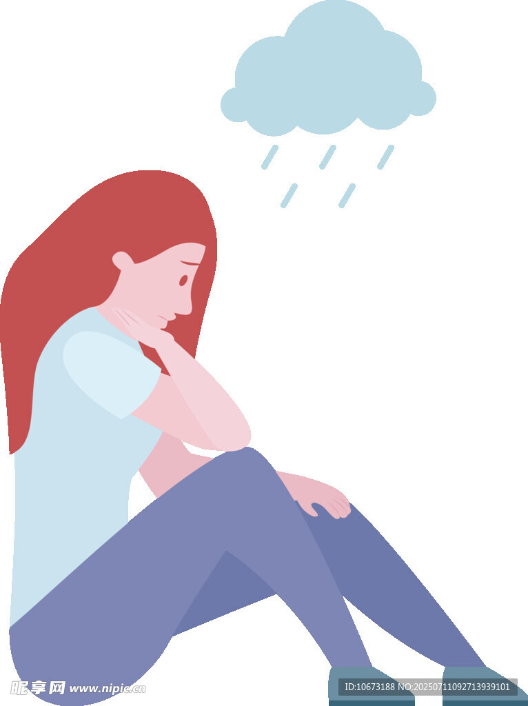 雨中独坐的忧郁女孩