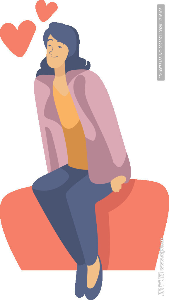 女孩坐心形物上显浪漫