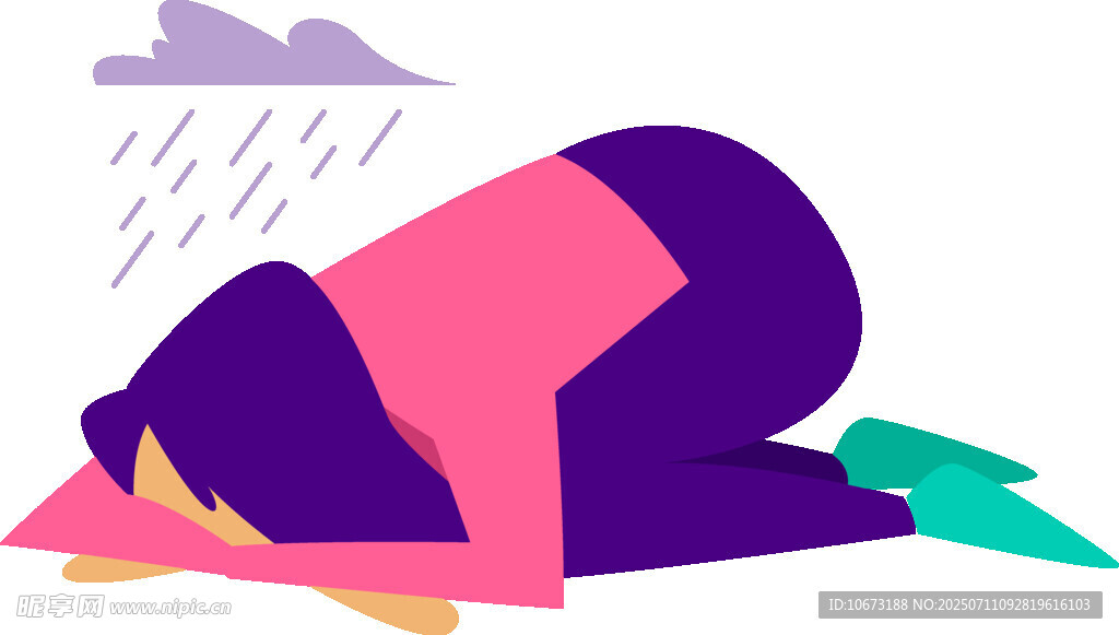 雨中跪地悲伤的人物形象