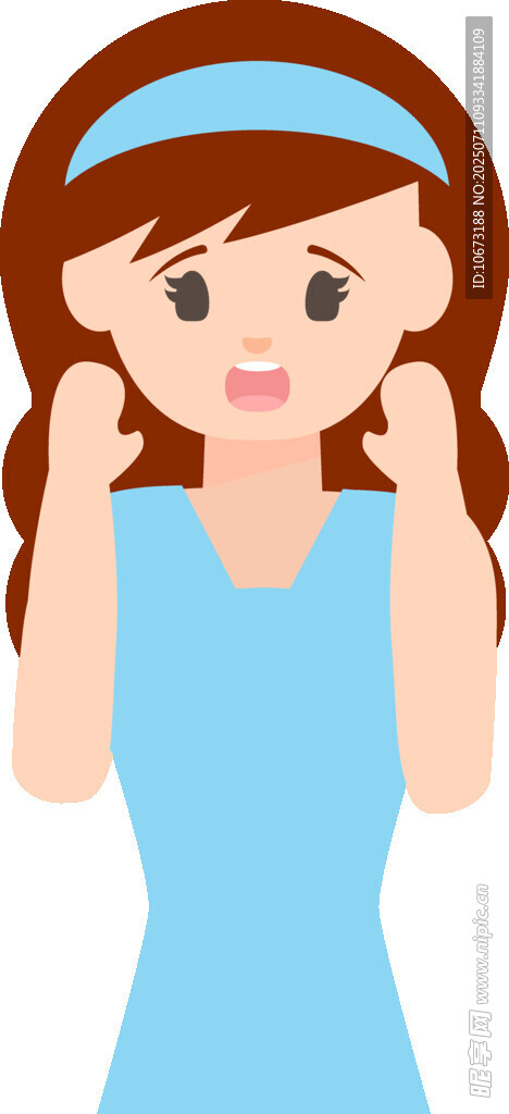 可爱蓝衣女孩双手拉耳