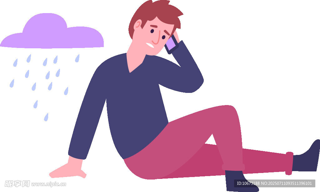 雨中打电话的忧郁男子