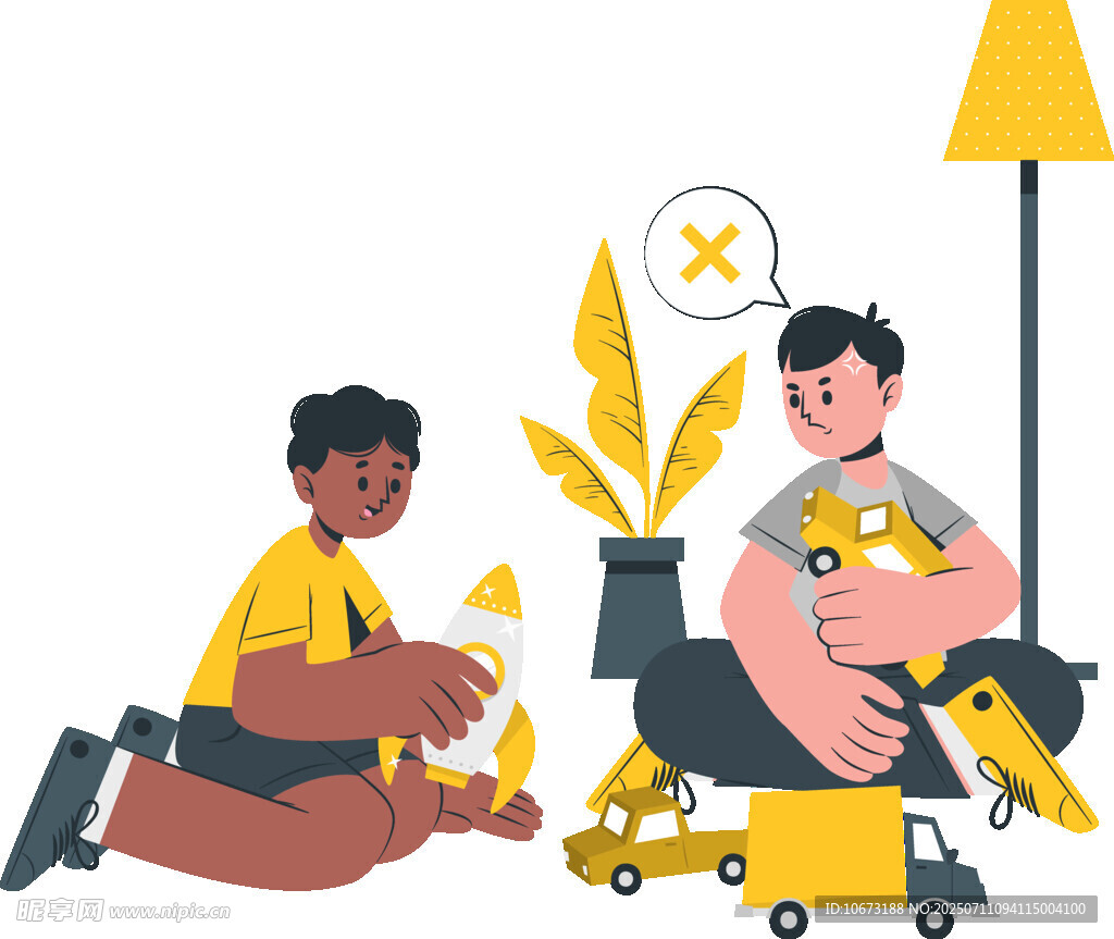 儿童专注组装黄色玩具车