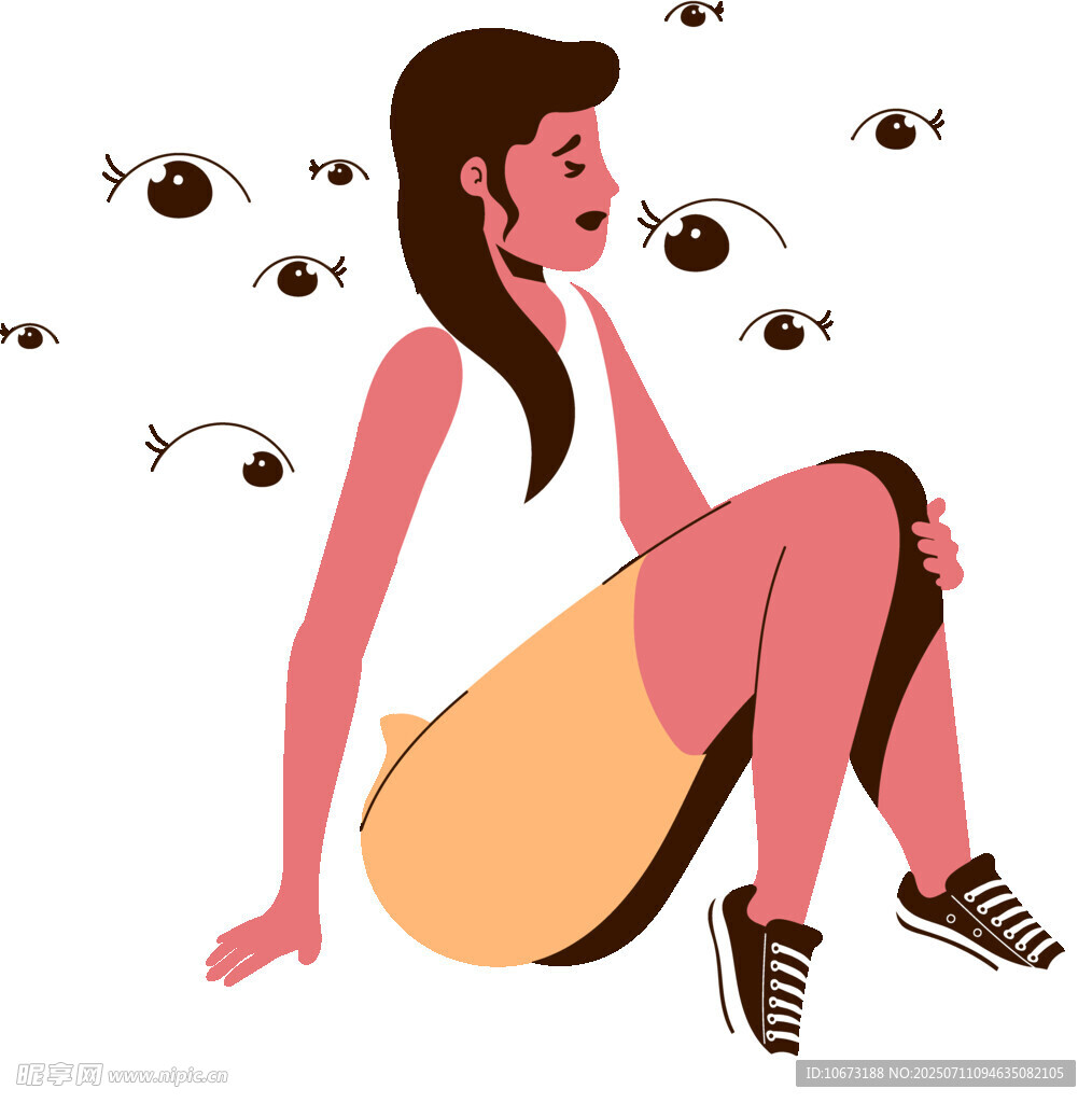 女孩被眼睛环绕的奇幻场景