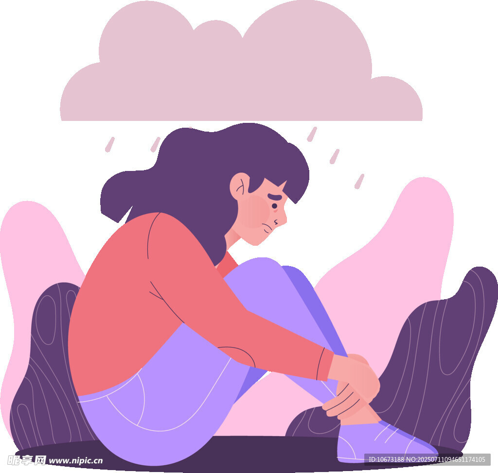 雨中独坐的落寞女子