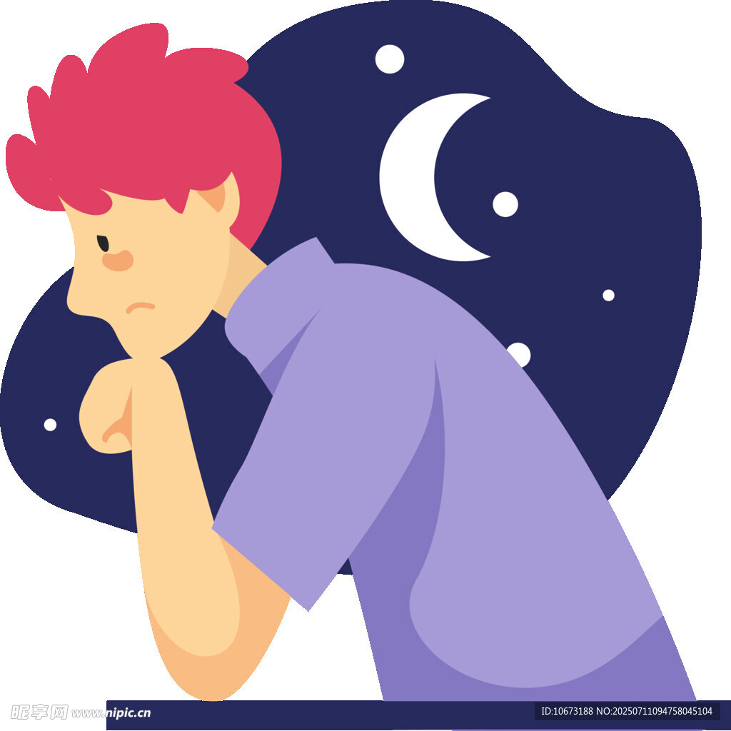 夜晚沉思的少年