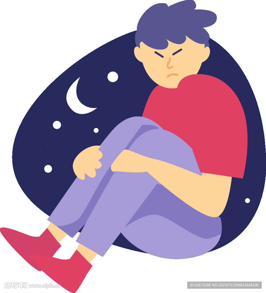 孤独少年在月夜下的沉思