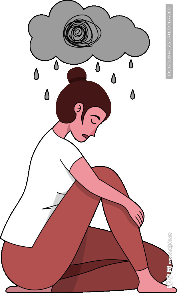 雨中独坐的忧郁女子