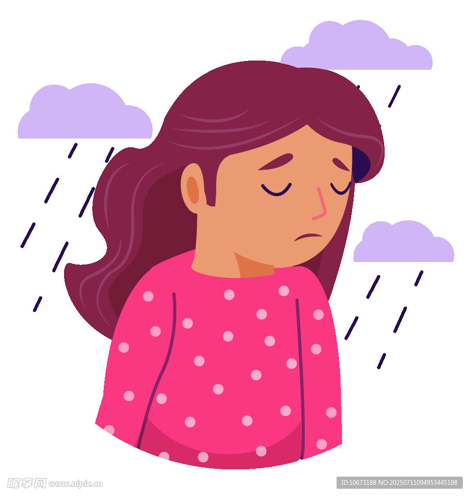 雨中愁绪的红衣女孩