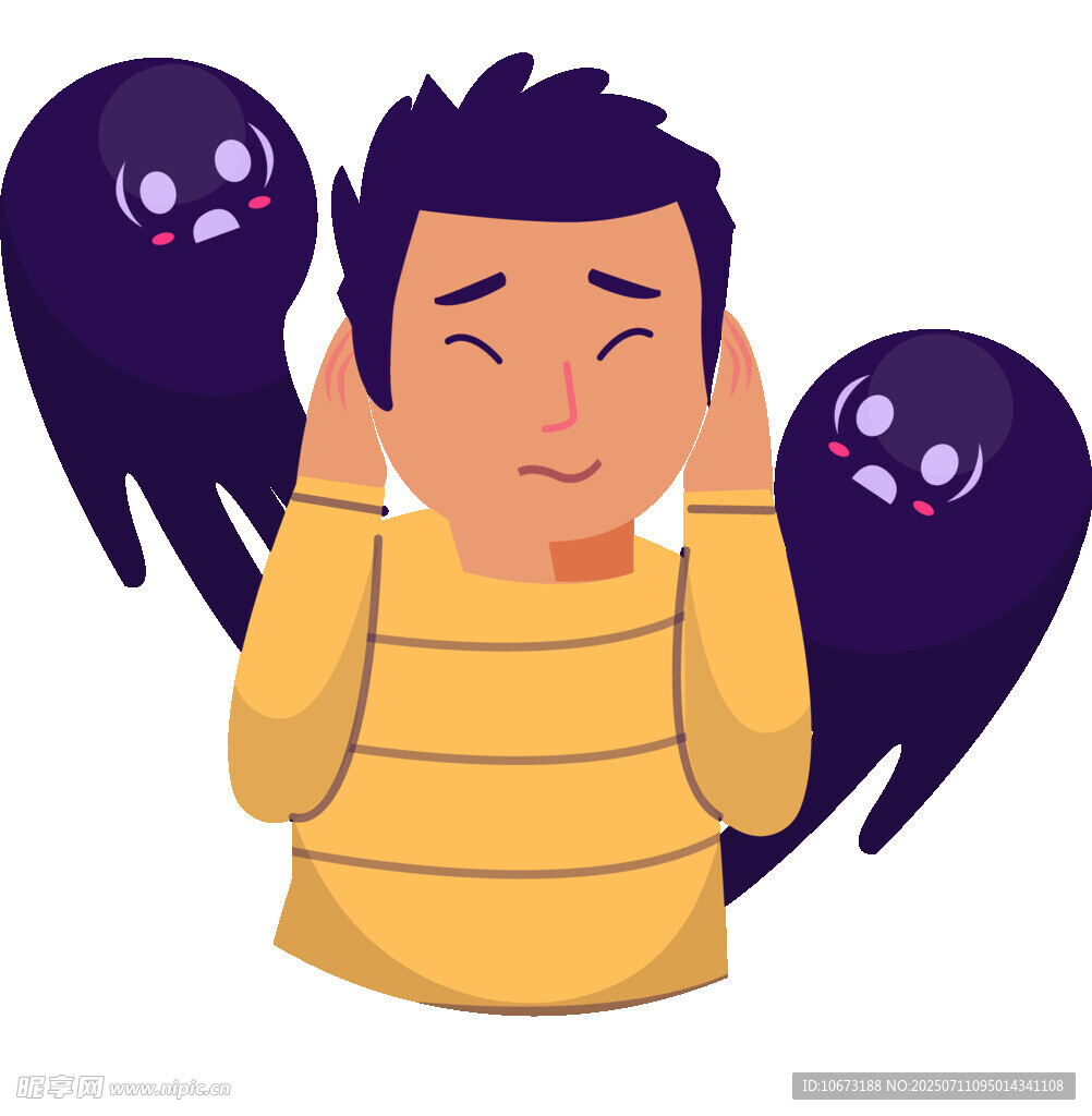 男孩被幽灵吓到捂住耳朵