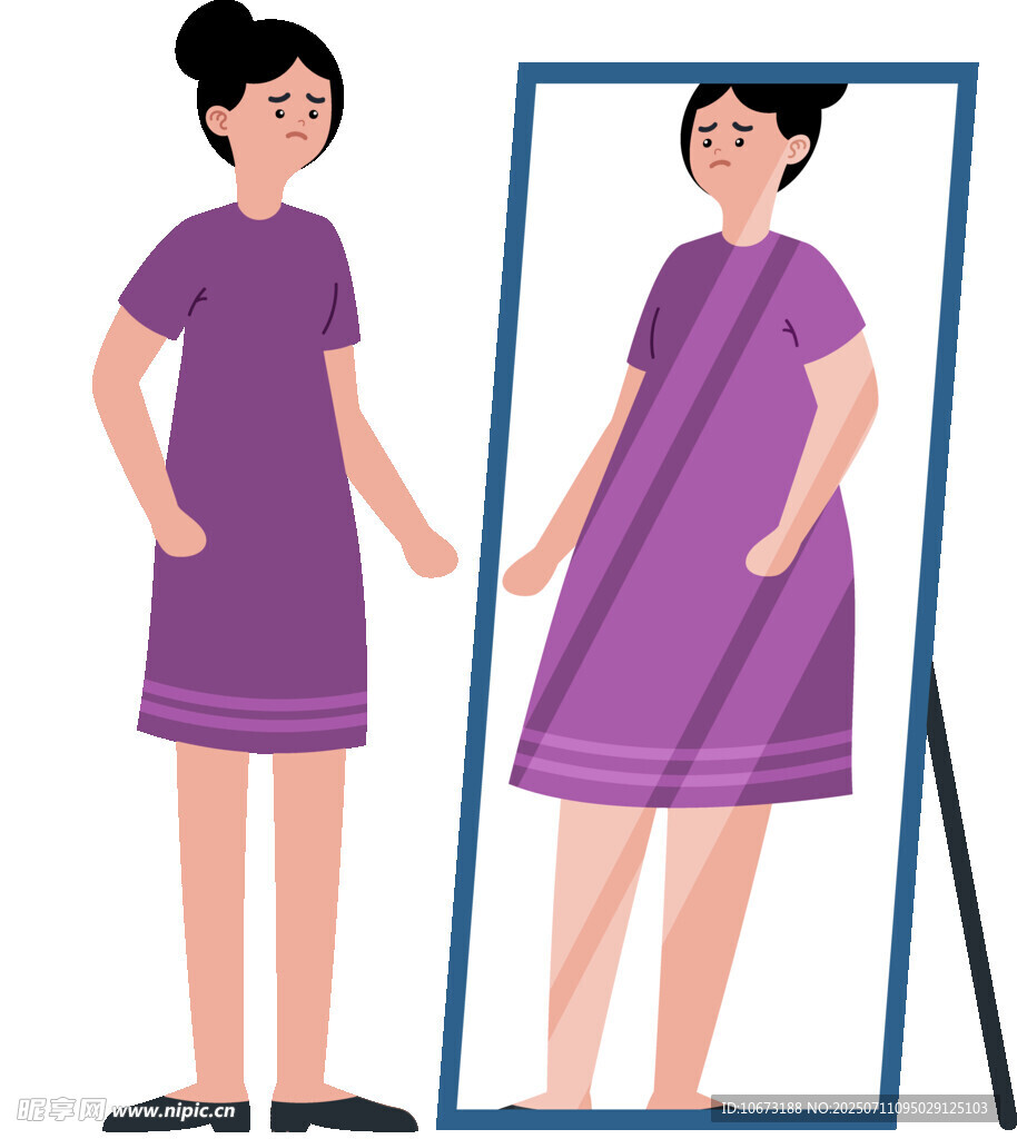 女士镜前对比身材变化
