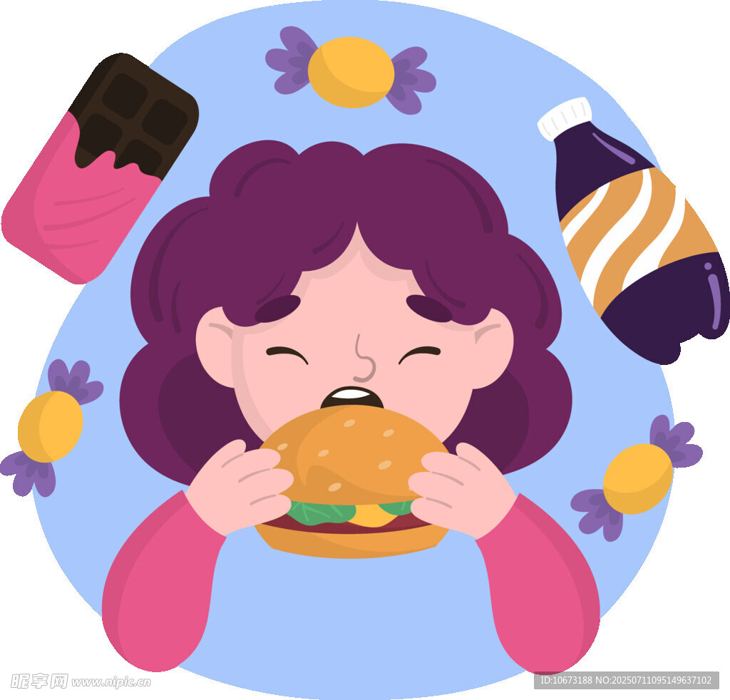 女孩畅享美味快餐与零食
