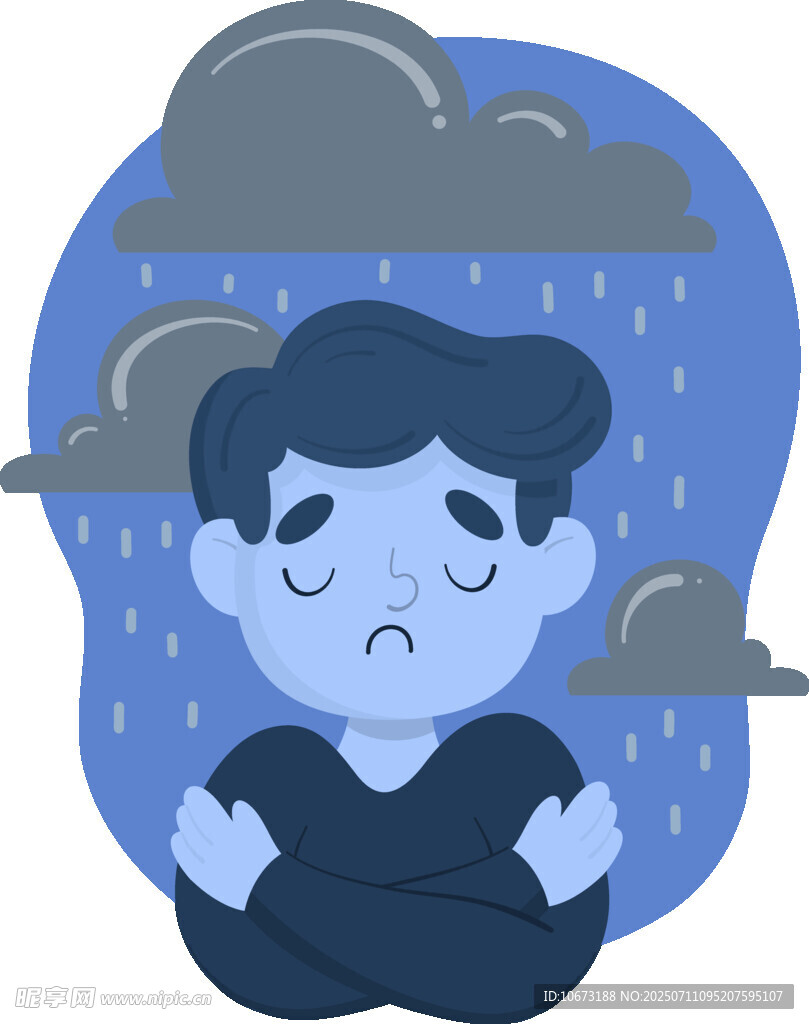 雨中忧郁男子
