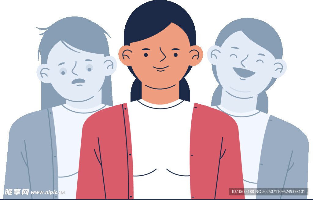 居中女子与身后模糊人影