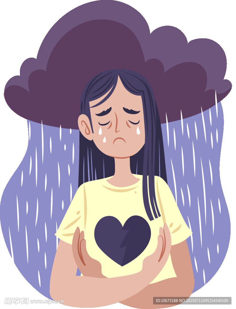 女孩在雨中陷入悲伤情绪