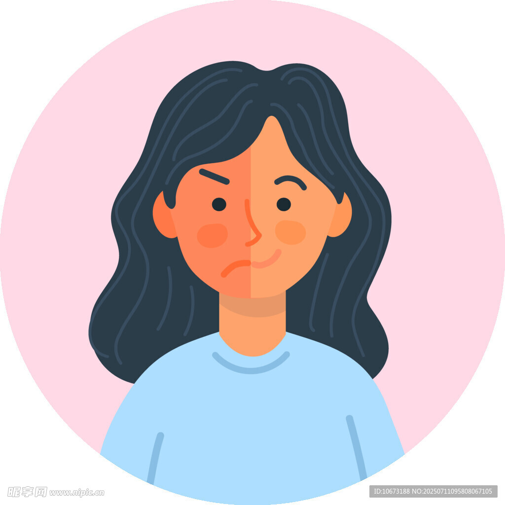 皱眉的蓝衣女性