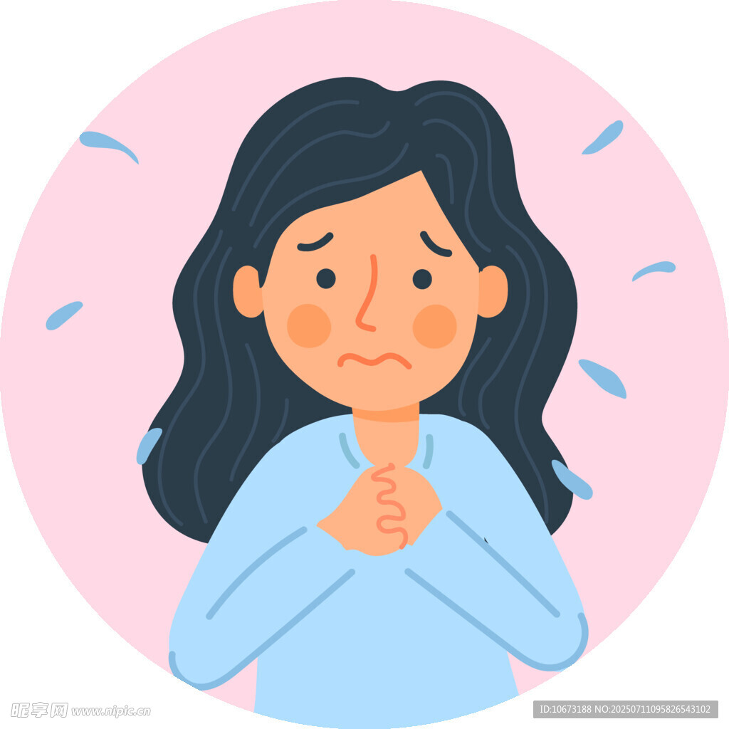 女孩双手抱胸瑟瑟发抖