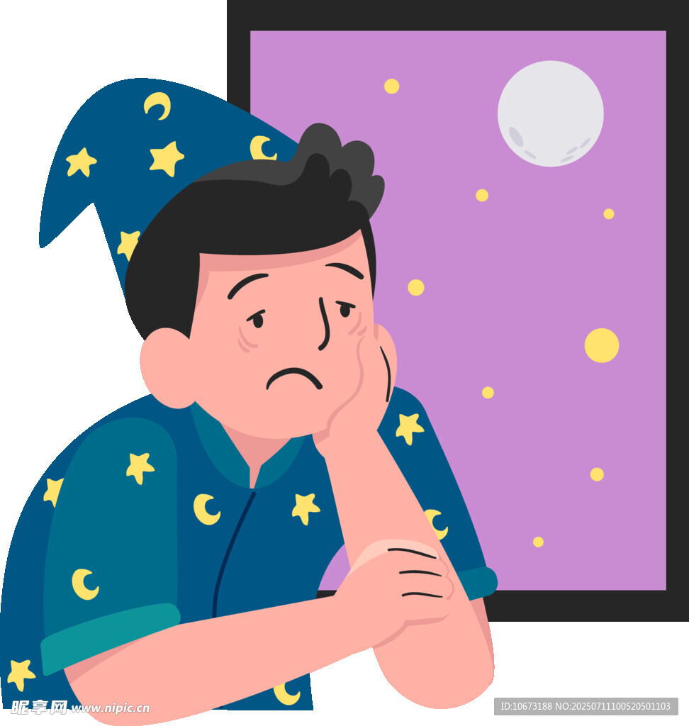 夜晚失眠的苦恼男子