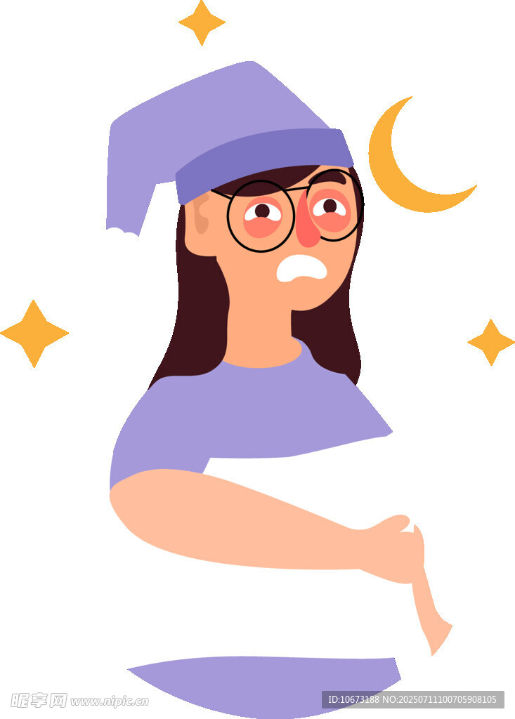 戴睡帽闭眼的睡眠女孩