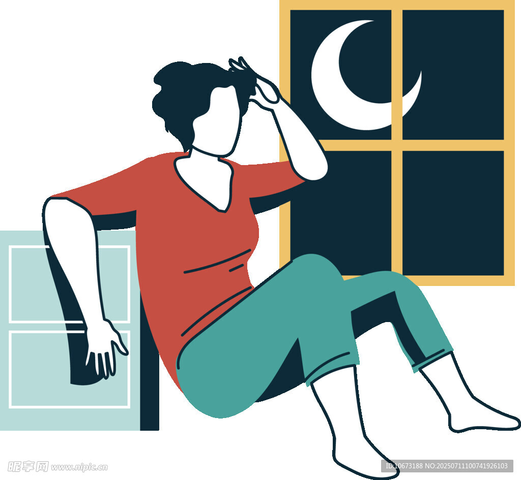 夜晚窗边独坐沉思的人