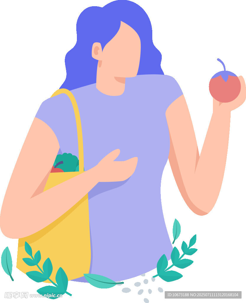 女子手持苹果与环保袋