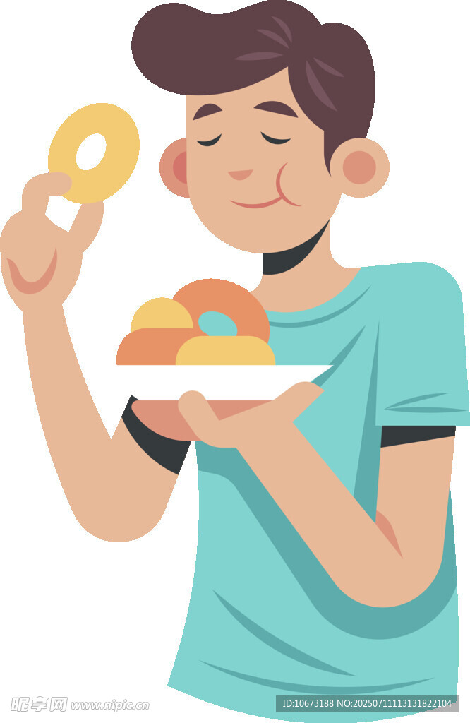 男孩开心享用美味甜甜圈